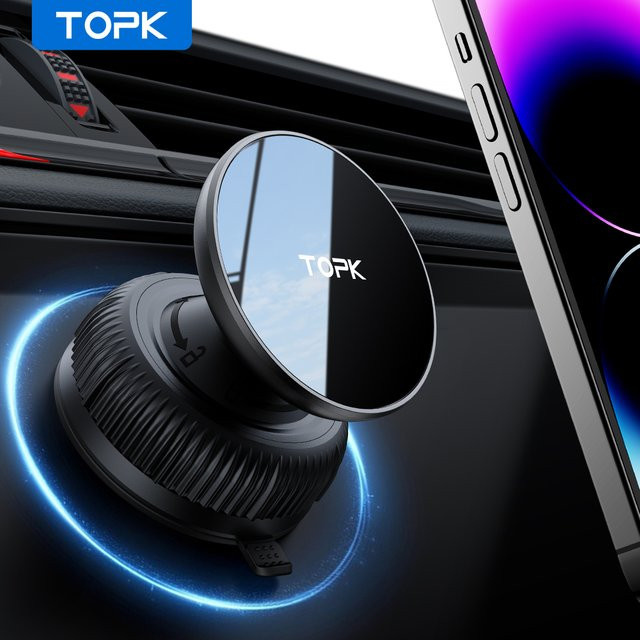 TOPK Magnetische Autohalterung mit 360 Grad Drehung und verstellbarem Multi-Angle Saugnapf, Schwarz - Bild 1
