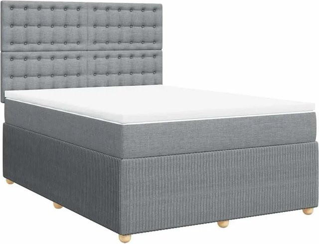 vidaXL Boxspringbett Hybrid mit Matratze und USB-Ladeport, Hellgrau, B/T/H: 160 x 200 x 140,5 cm - Bild 1