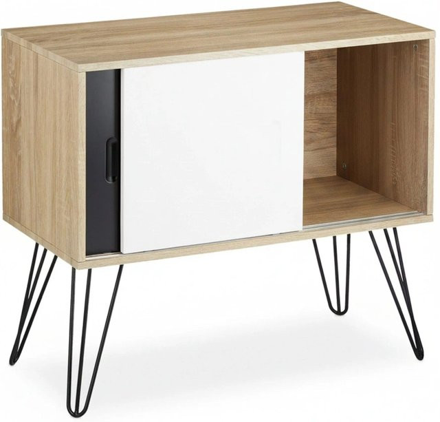 Relaxdays Sideboard im Retro-Design aus Holzfurnier und MDF, Farben: Schwarz, Weiß und Natur, B/T/H: 80 x 40 x 70 cm - Bild 1