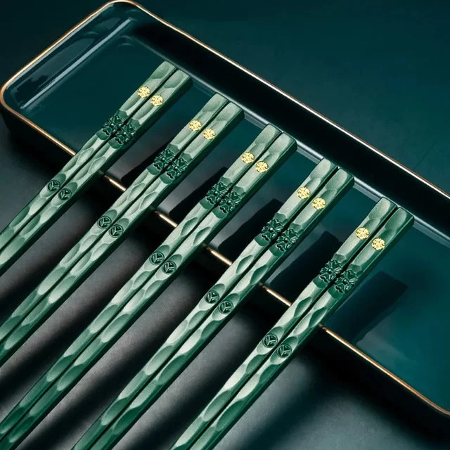 5 Paar AJOYOUS Essstäbchen aus Metall für Erwachsene, wiederverwendbare Sushi-Sticks aus Legierung - Bild 1
