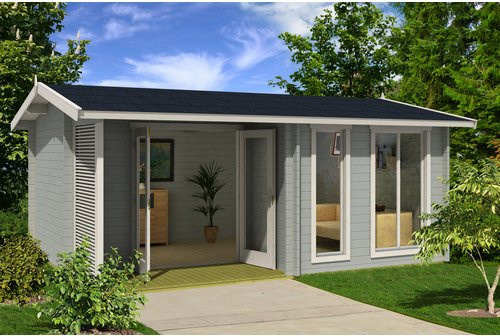 Lasita Gartenhaus Brighton 44 aus Fichtenholz mit Satteldach in Lichtgrau, B/T/H: 520 x 370 x 251 cm - Bild 3