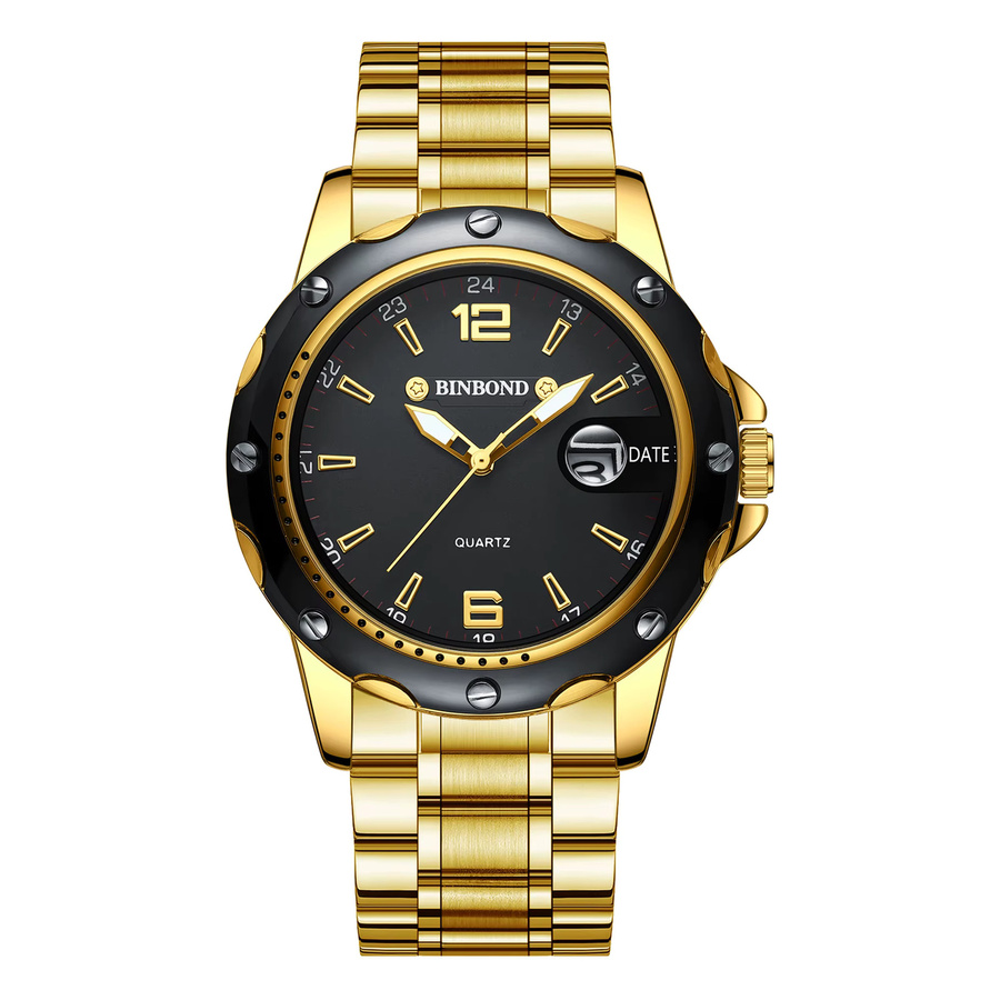 BINBOND Armbanduhr Quarz, Edelstahl, Gold, Schwarz, Herren - Bild 7