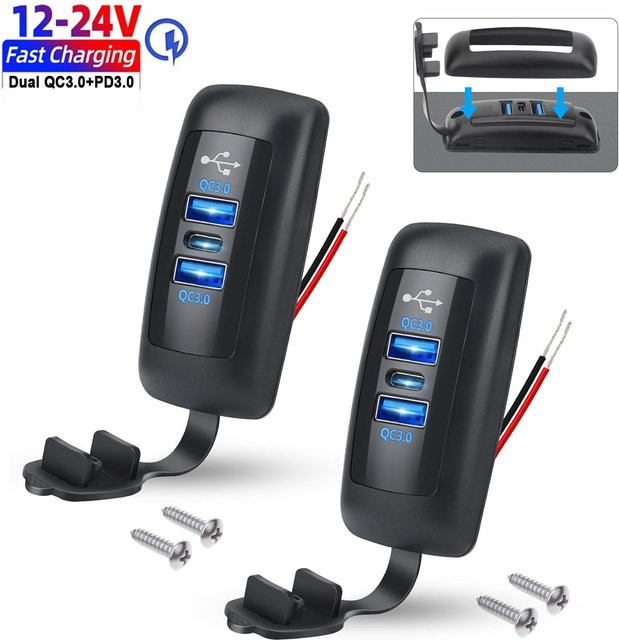 Kankeirr 3-Ports USB-Steckdose mit Dual QC3.0 und PD3.0 Schnellladegerät für Auto, Bus und RV, Schwarz, Wasserdichtes Steckdosenpanel für 12V/24V - Bild 1