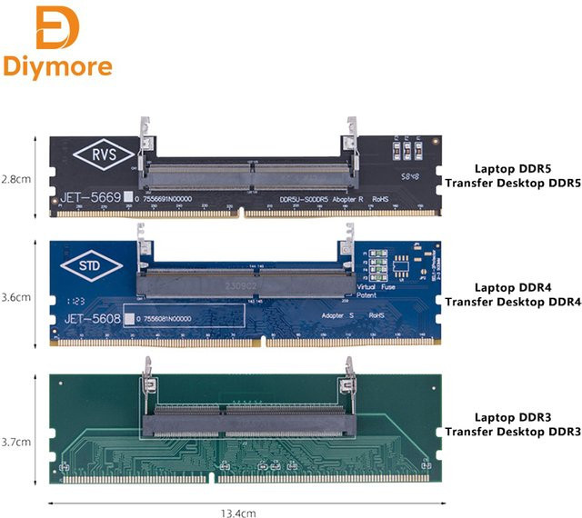 diymore Speichermodul-Testkarte Konverter für DDR3 DDR4 DDR5 Laptop-Speicher zu Desktop-Adapter, grün - Bild 1