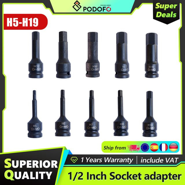 Podofo Schlagschrauber-Bit-Set mit Sechskantkopf und H5-H19 Adapter in Schwarz - Bild 1