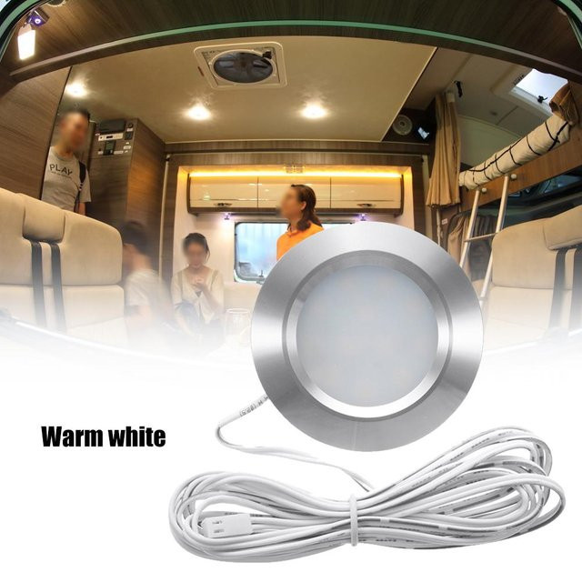 Igeteck Einbau-Deckenleuchte für Wohnmobile und Boote, runde LED-Leuchte mit 12 LEDs, 12 V, warmweiß, silber/weiß, IP44 - Bild 1