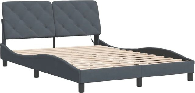 vidaXL Bettgestell mit LED-Beleuchtung und USB-Anschluss aus Samt in Dunkelgrau B/T/H: 140 x 200 x 145 x 218 cm - Bild 1