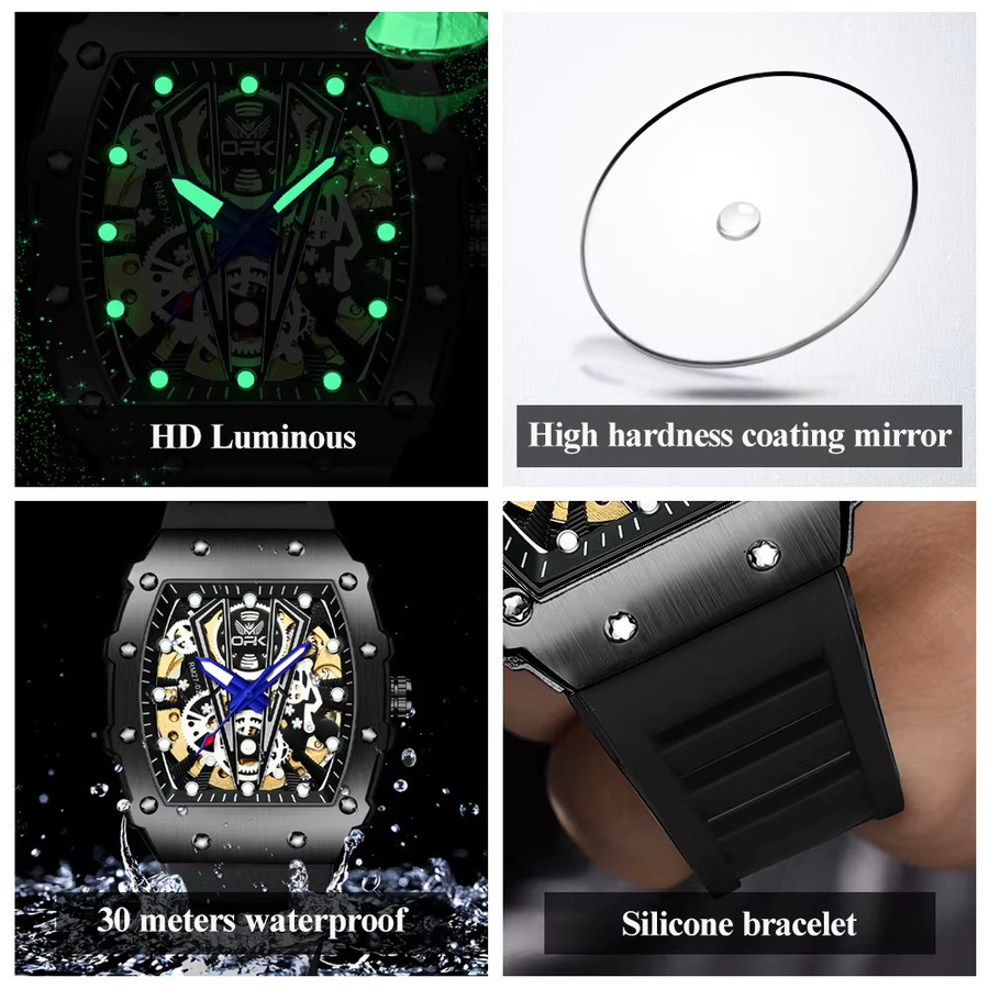 OPK Armbanduhr Automatik, Edelstahl, Schwarz, Eckig, Herren - Bild 5