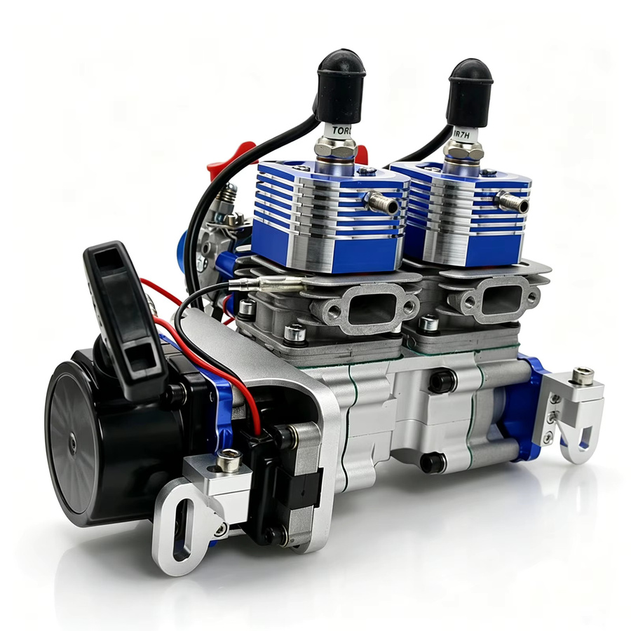 TOP SPEED RC WORLD Benzinmotor mit Doppelvergaser und Seilzugstarter, Blau, Metall - Bild 3