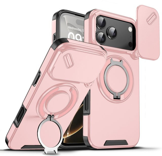Robuste Panzerhülle mit magnetischer Halterung und Schiebe-Kameraschutz für Apple iPhone 11 bis 17 Pro Max Plus in Schwarz und Lila - Bild 1
