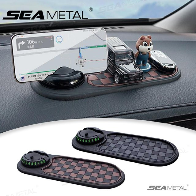 SEAMETAL Auto-Armaturenbrett-Telefonhalter mit rutschfester Matte und 360-Grad-Drehung für Navigation in Schwarz und Grau - Bild 1