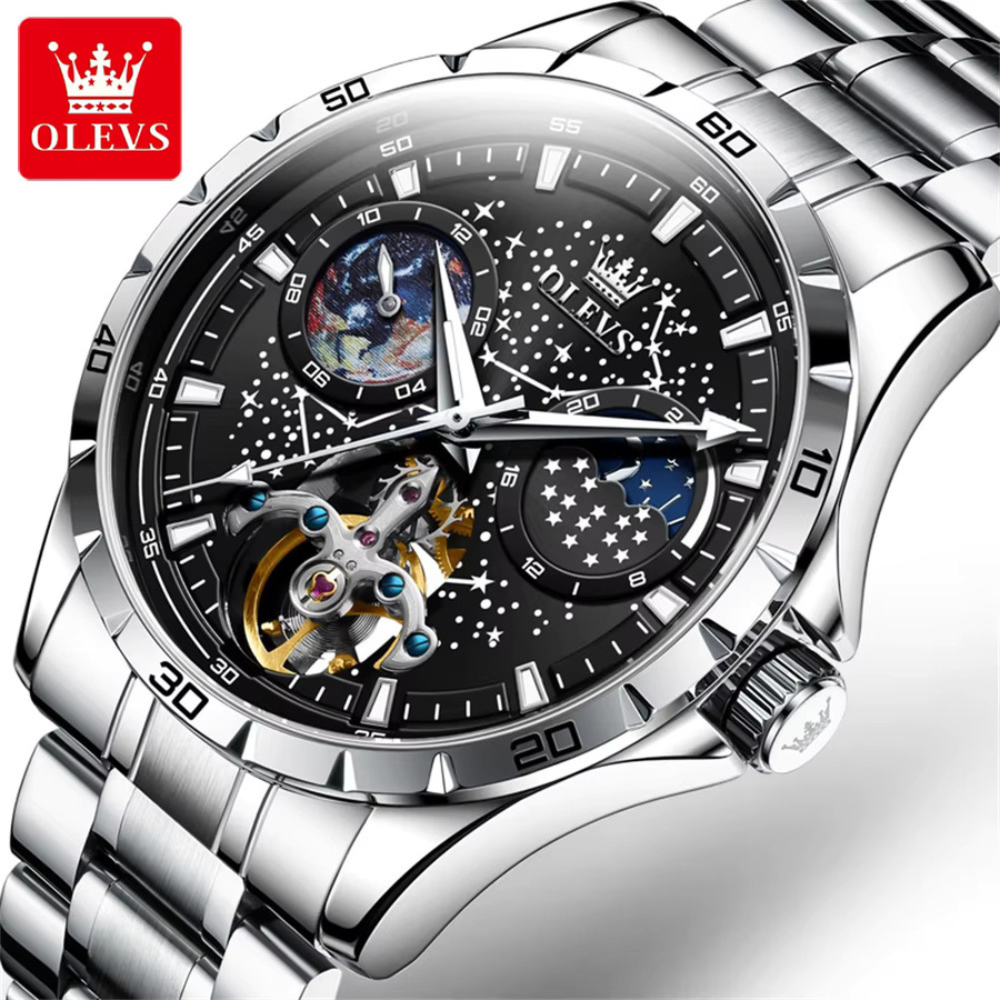 OLEVS Armbanduhr, Automatik, Edelstahl, Silber, Herren, Mondphase - Bild 7