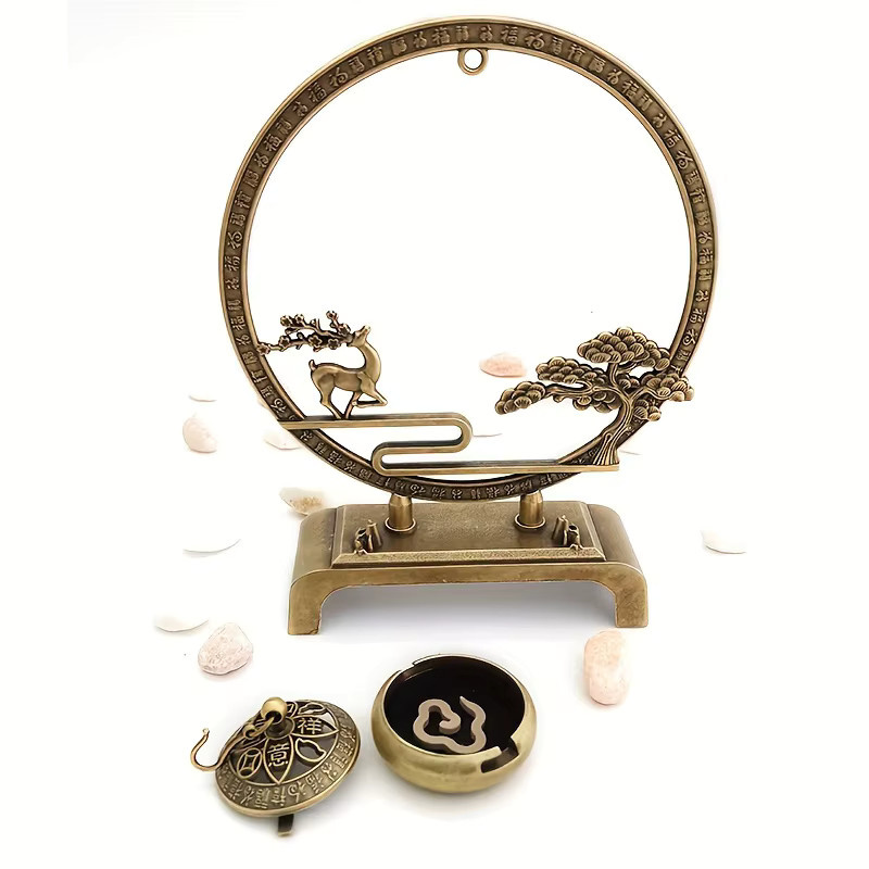 MINIDEAL FU LU SHOU Räucherstäbchenhalter im chinesischen Stil aus Metall in Gold - Bild 2