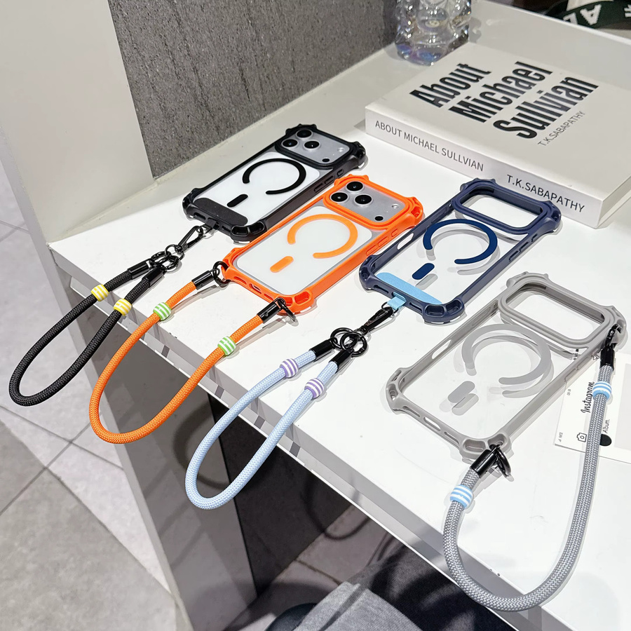 ZHANZHI Magnetische iPhone Hülle mit kurzem Handgelenk-Lanyard und Anti-Drop-Schutz in Orange, passend für iPhone 17 Pro Max, 16 Plus, 15, 14 und 13 Pro - Bild 3