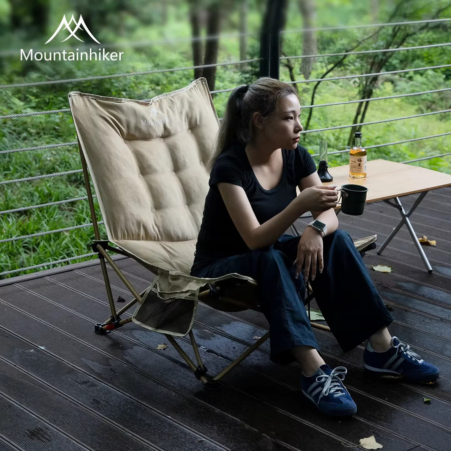 Mountainhiker Klappbarer Campingstuhl mit hoher und verstellbarer Rückenlehne für Outdoor und Freizeit in Schwarz oder Beige - Bild 3