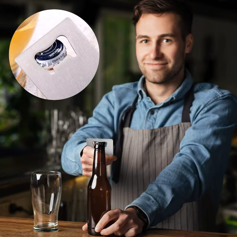 Edelstahl Bierflaschenöffner in Schwarz und Silber für Geldbörse und Tasche - Bild 6