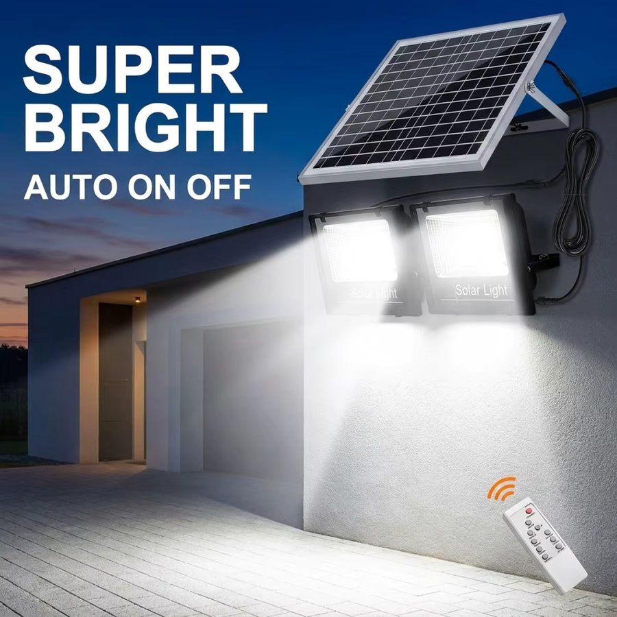 YQCHEZI Solarleuchte für den Außenbereich mit 12000/8000mAh Akku, 2-Kopf-Solarlampe in Schwarz, wasserdichte Gartenwandleuchte mit Aluminium-Solarpanel und modernem Design - Bild 2