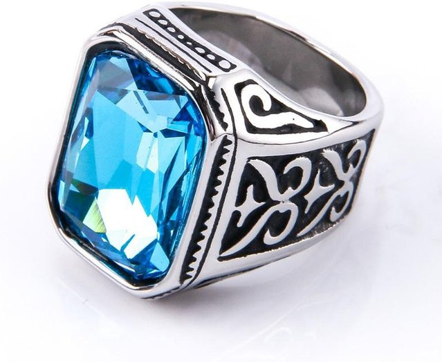 KaiTingu Edelsteinring Edelstahl, Blau, Zirkonia, Kristall, Herren - Bild 1