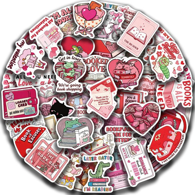 50 Stück wasserfeste Valentinstag Aufkleber mit rotem englischem Alphabet für Laptop, Handyhülle und Gepäck - Bild 1