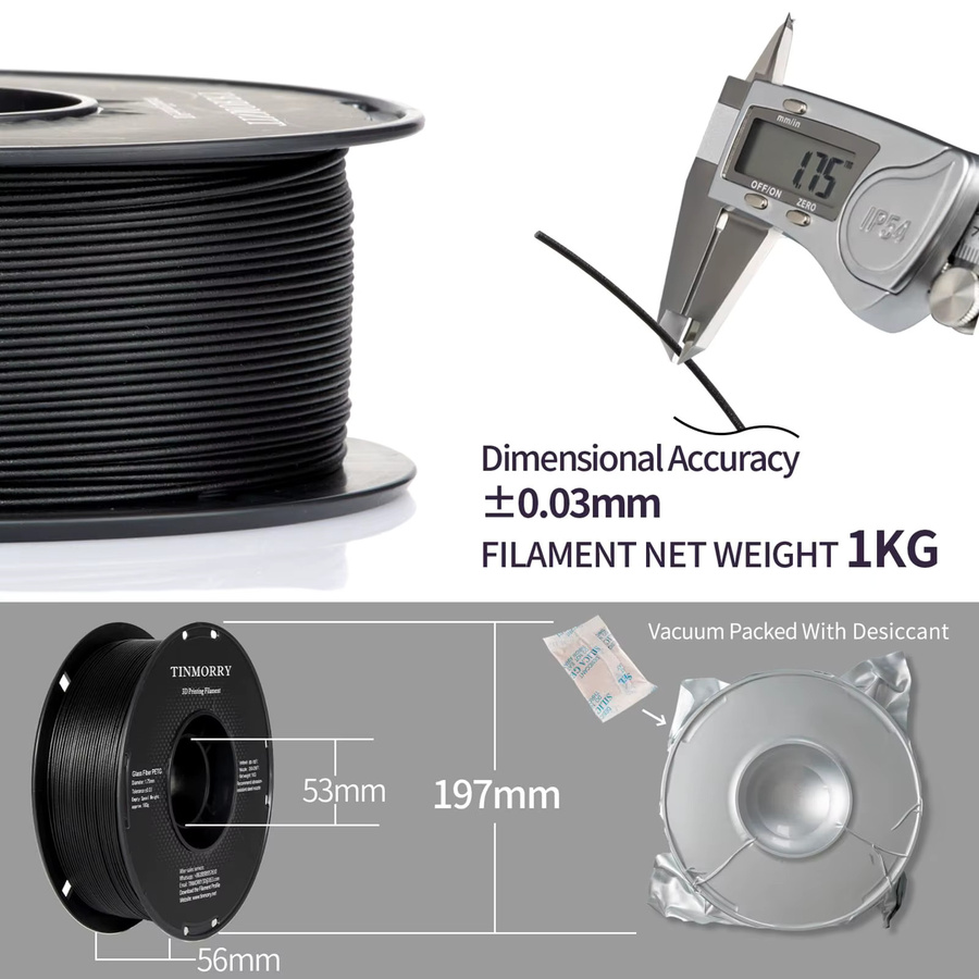 TINMORRY Glasfaser PETG Filament 1,75 mm für FDM 3D-Drucker, 1 kg Spule in Schwarz und Blau - Bild 2