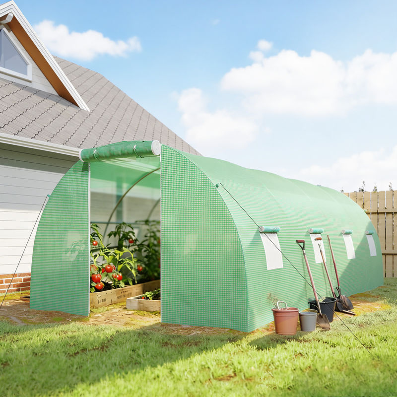 Outsunny Begehbares Foliengewächshaus Polytunnel Dunkelgrün B: 6 m, T: 3 m - Bild 2