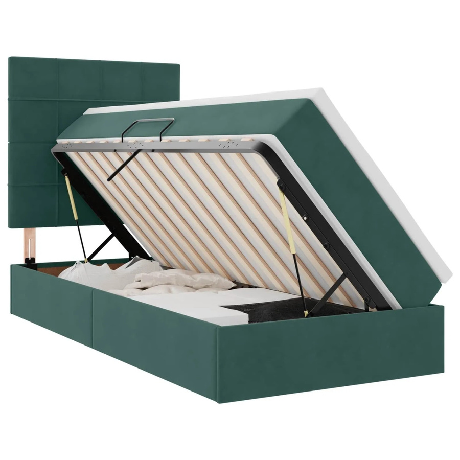 vidaXL Bett mit Stauraum und LED-Beleuchtung aus Samt in Dunkelgrün, B/T/H: 90 x 200 x 128 cm - Bild 2