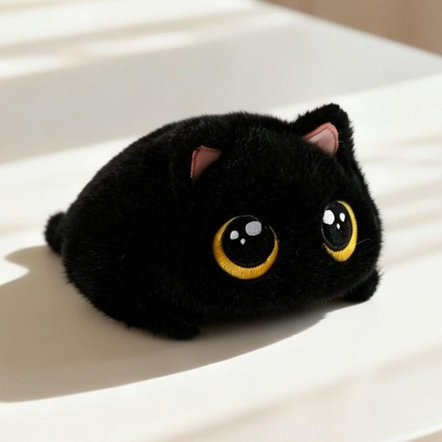Yiran toy Runde Katze Plüschtier, Schwarz, 15cm - Bild 1