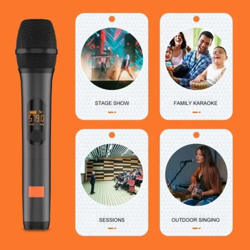 VIKEFON Drahtloses UHF-2 Karaoke-System mit wiederaufladbarem Empfänger und Handmikrofon in Schwarz - Bild 2