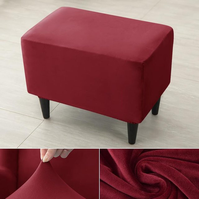 Yiran Furniture Osmanischer Hockerbezug aus weichem Samt, rechteckig, rutschfest und abnehmbar, Farbe: Rot - Bild 1