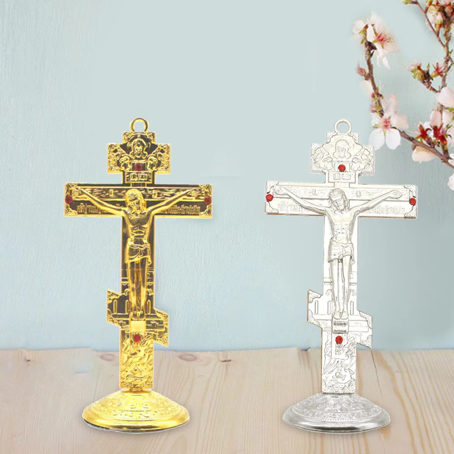 Kesoto Kruzifix für den Schreibtisch in Gold, stehendes Jesus-Kreuz aus Metall, Höhe: 14 cm, Breite: 6,7 cm - Bild 1