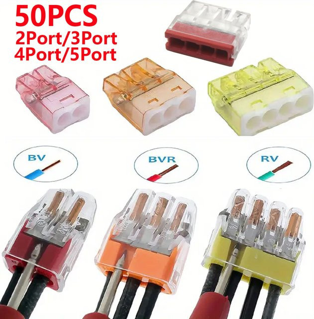 50 Stück Schnell- und Einfach-Kabelverbinder Set in Multicolor, kompakte Crimp-Kabelverbinder für AWG 20-14, 2/3/4/5-polig - Bild 1