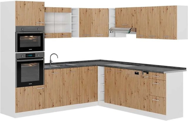 Vicco R-Line Eckküche modern in Artisan Eiche und Weiß mit Anthrazit, B/T/H: 237 x 247 x 81,6 cm - Bild 1
