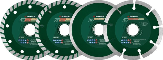 Parkside Diamant- und Metall-Trennscheiben Set für Stein, Metall und Fliesen, Farbe: Grün, Durchmesser: 115 mm, 4er-Pack - Bild 1