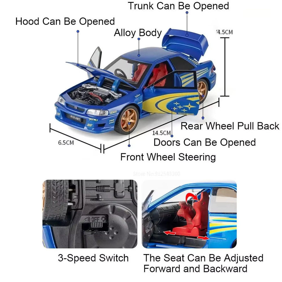 MAKEDA Impreza MITSUBISHI EVO 911GT3, Automodell, Maßstab 1:32, Metall - Bild 3