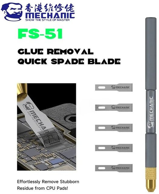 MECHANIC FS-51 Entfernungsschaufel-Klingensatz aus Hartstahl in Silber zur Reparatur von IC-Chips und zum Reinigen von Kleber auf Mobiltelefon-Motherboards - Bild 1