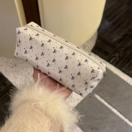 Stilvolles Federmäppchen von SZwatch in Beige mit schwarzer Schleife, Organizer aus Canvas für Schulmaterialien und Kosmetik