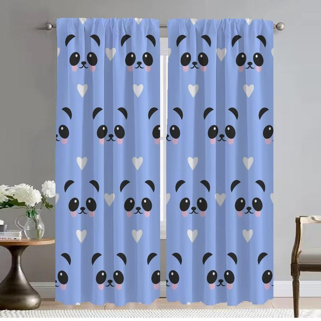 Zweierpack semi-transparente Innenvorhänge mit Panda-Muster in Blau für Wohnzimmer und Schlafzimmer, Breite: 50 cm, Höhe: 70 cm - Bild 1