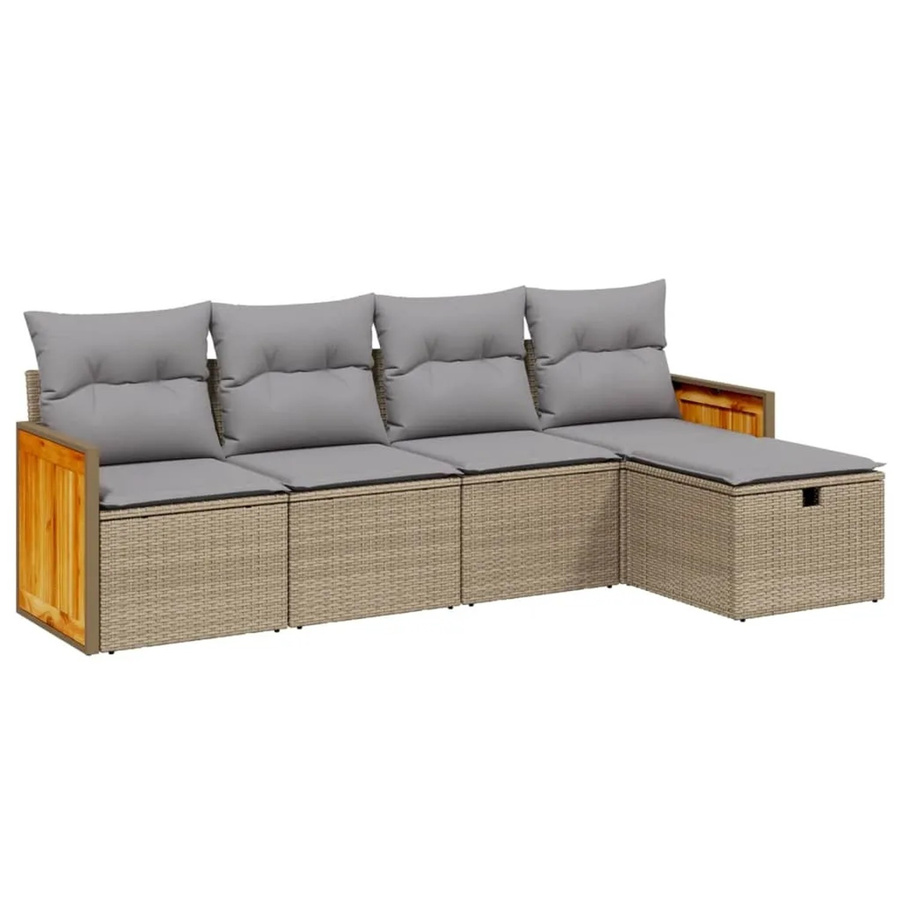vidaXL 5-tlg Garten-Sofagarnitur in L-Form aus Poly Rattan mit Kissen in Beige - Bild 2