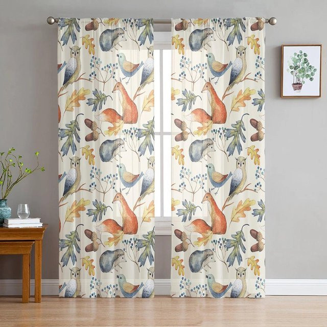 Transparente Tüllvorhänge mit Fuchs- und Wildtier-Motiv von A Family Of Home Textiles, modern und weiß, Breite: 135 cm, Höhe: 244 cm - Bild 1