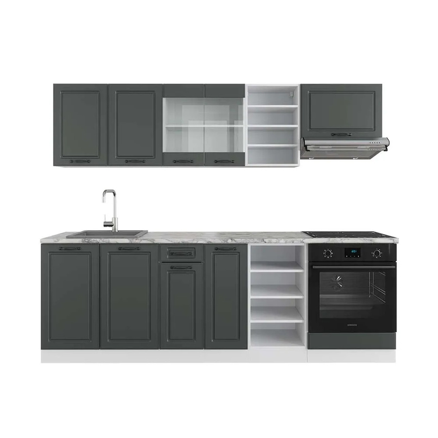 Vicco R-Line Küchenzeile Landhausstil in Anthrazit und Weiß mit Marmor-Optik, Breite: 240 cm - Bild 2