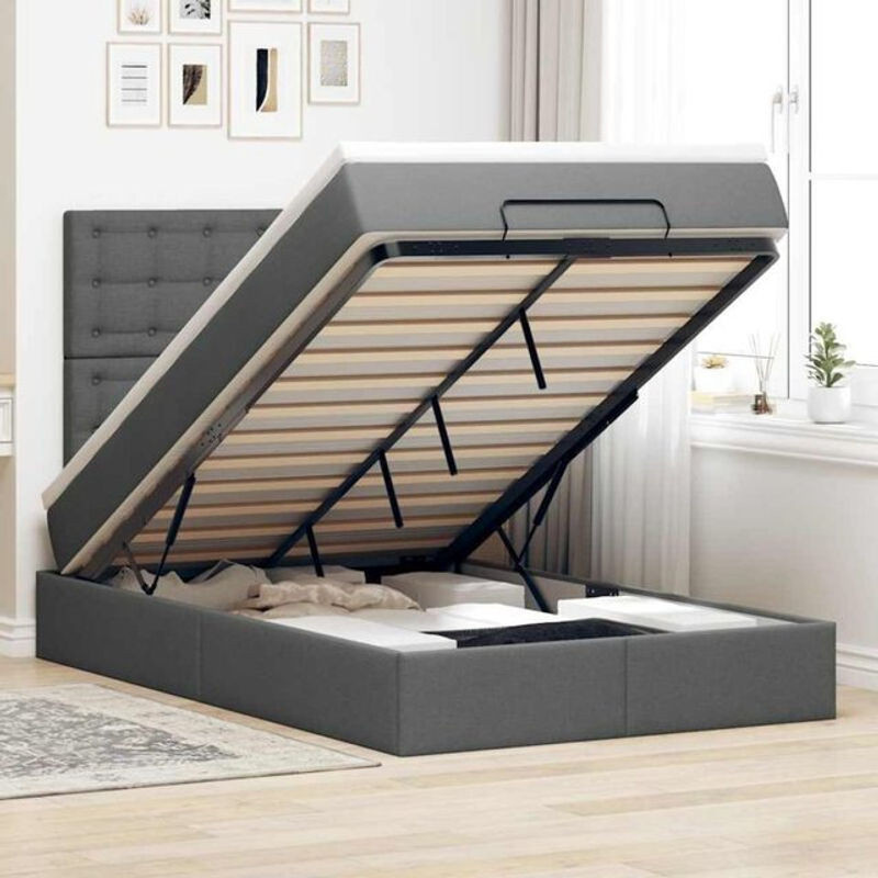 vidaxl Polsterbett Ottoman mit Matratze und LED-Beleuchtung in Dunkelgrau, B/T/H: 120 x 190 x 128 cm - Bild 1