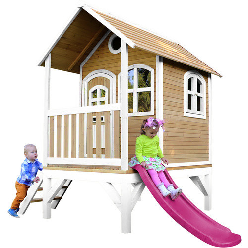 AXI Spielturm Tom aus Holz in Braun, Weiß und Lila mit Rutsche, B/H/T: 287 x 231 x 191 cm - Bild 4