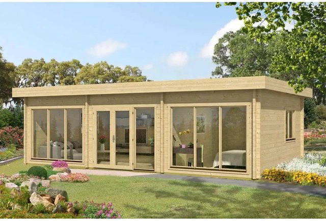 Alpholz Gartenhaus Campus-70 Blockhaus mit Flachdach in Beige, Unbehandelt, B: 925 cm x T: 579 cm - Bild 1