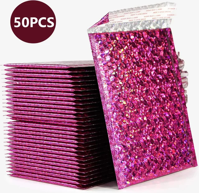 50 Stück Holographische Blasenumschläge in Rosa mit Selbstklebeverschluss für professionelle Lieferungen aus Kunststoff - Bild 1