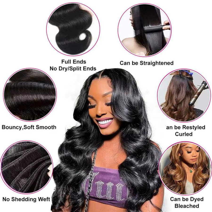 BUNGIOL Haarverlängerung Body Wave, Brasilianisches Remy Echthaar, Unisex - Bild 5