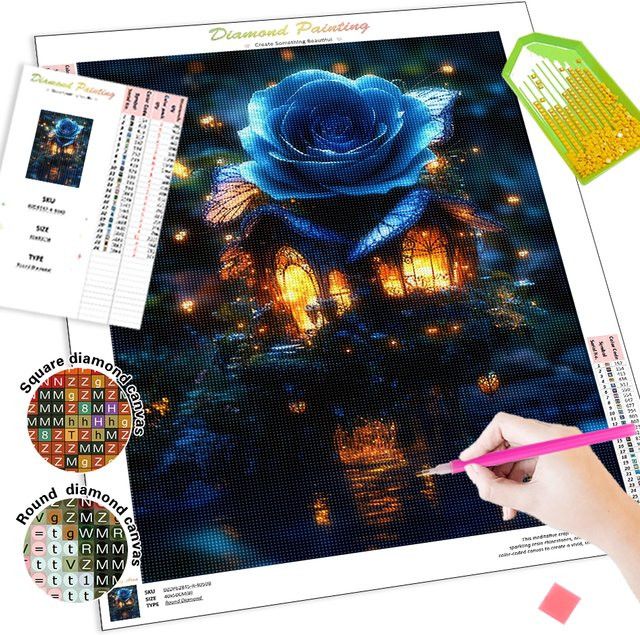 SDOYUNO 5D Diamantmalerei Set mit blauen Blumen und Full Round Strass Steinen, B/H: 20 x 30 cm - Bild 1