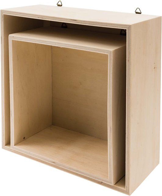 Rico Design Holzbox Set aus Pappelsperrholz in Hell, quadratisch mit Aufhängeöse - Bild 1