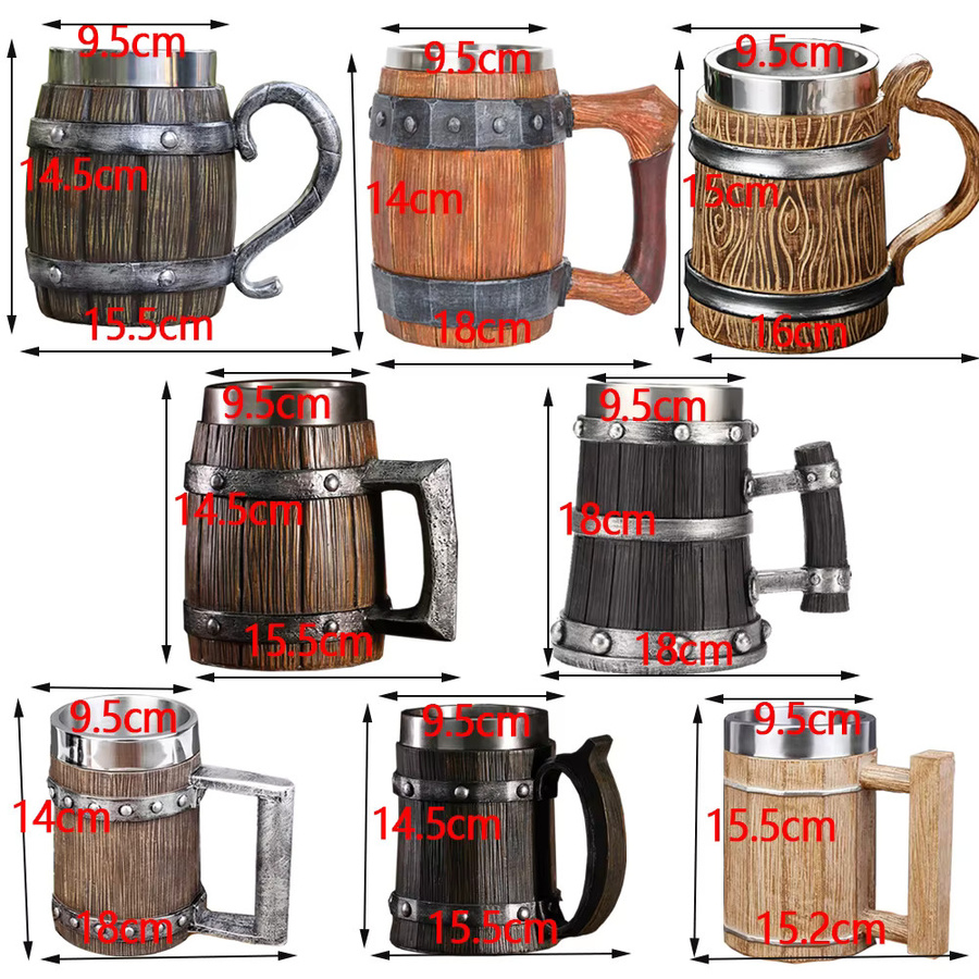 CHANSUNRUN Doppelwandiger Bierbecher im Wikinger Stil aus Edelstahl und Holzoptik, Braun - Bild 4