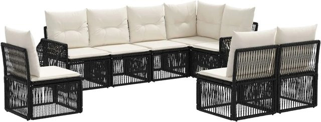 vidaXL Gartensofa-Set 8-teilig aus Poly-Rattan in Schwarz und Cremeweiß mit Polsterung und Lounge-Elementen in L-Form - Bild 1