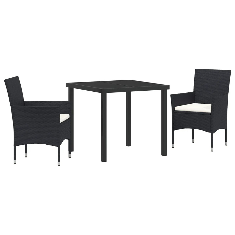 vidaXL 3-teiliges Gartenset aus Poly Rattan in Schwarz mit Armlehnen und Stahlrahmen - Bild 2